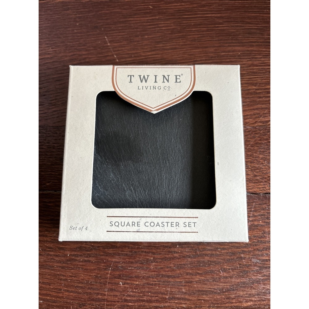 Twine Living - Natural Slate Square Coasters, Set of 4, 4 Inch Square - NEW‎